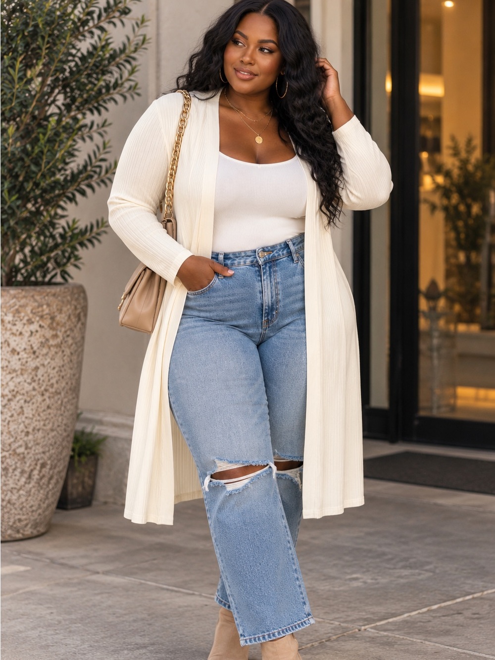 NWT Nina Parker x Macy’s Plus Size 1X Pristine Ribbed Long Duster Cardigan